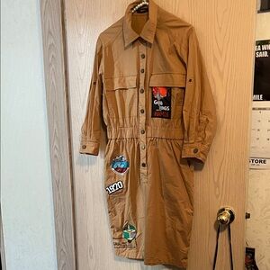 Casual Patchwork Midi Dress in Tan